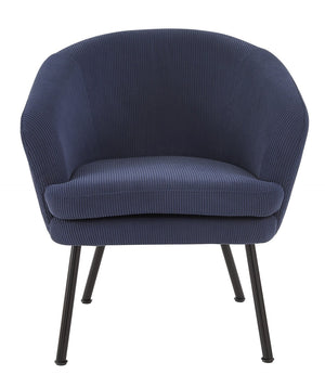 English Elm Corduroy Barrel Accent Chair Ribbed Channel Tufted Upholstery with Slim Black Metal Legs Blue B2735P508507