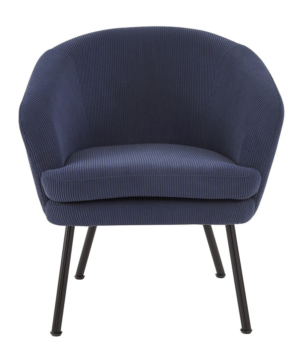 English Elm Corduroy Barrel Accent Chair Ribbed Channel Tufted Upholstery with Slim Black Metal Legs Blue B2735P508507