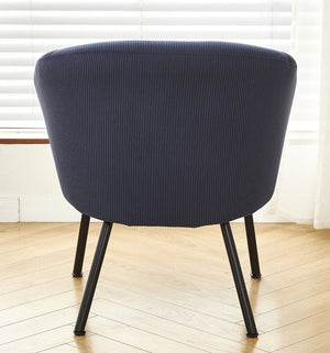 English Elm Corduroy Barrel Accent Chair Ribbed Channel Tufted Upholstery with Slim Black Metal Legs Blue B2735P508507