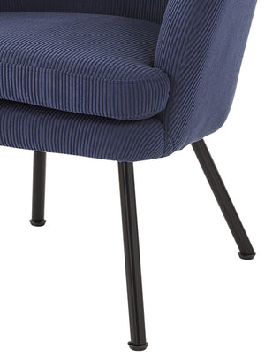 English Elm Corduroy Barrel Accent Chair Ribbed Channel Tufted Upholstery with Slim Black Metal Legs Blue B2735P508507