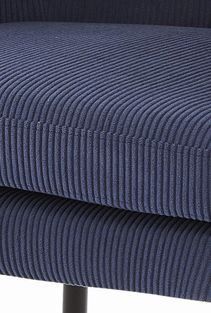 English Elm Corduroy Barrel Accent Chair Ribbed Channel Tufted Upholstery with Slim Black Metal Legs Blue B2735P508507