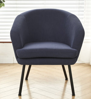 English Elm Corduroy Barrel Accent Chair Ribbed Channel Tufted Upholstery with Slim Black Metal Legs Blue B2735P508507