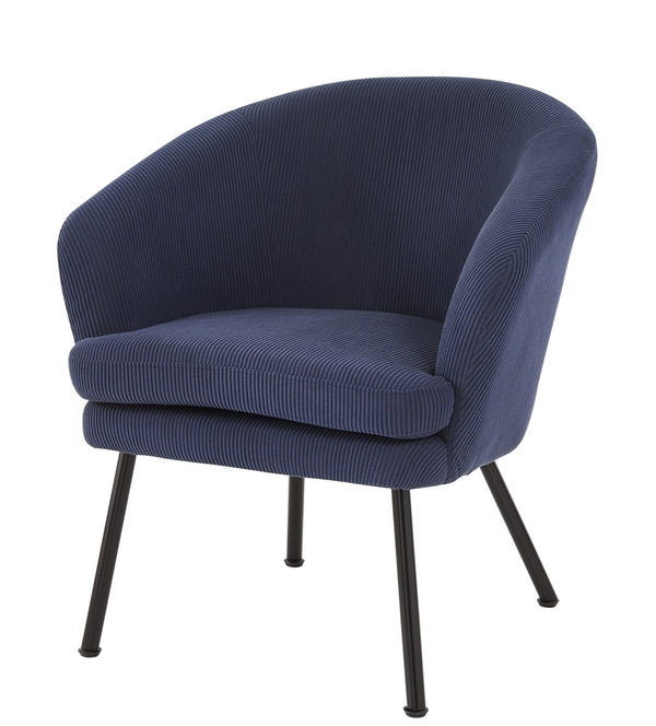 English Elm Corduroy Barrel Accent Chair Ribbed Channel Tufted Upholstery with Slim Black Metal Legs Blue B2735P508507