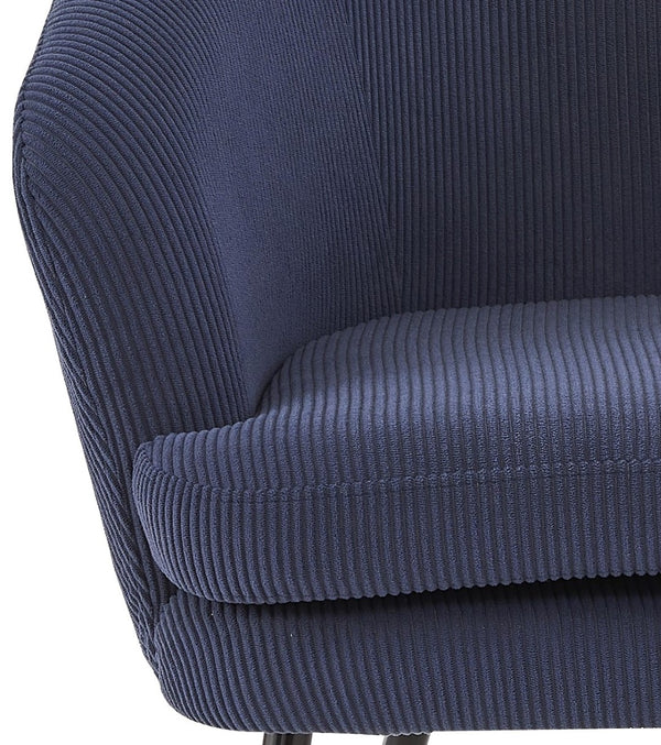English Elm Corduroy Barrel Accent Chair Ribbed Channel Tufted Upholstery with Slim Black Metal Legs Blue B2735P508507