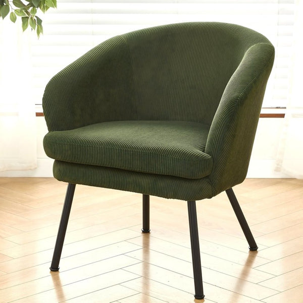 English Elm Corduroy Barrel Accent Chair Ribbed Channel Tufted Upholstery with Slim Black Metal Legs Green B2735P508508