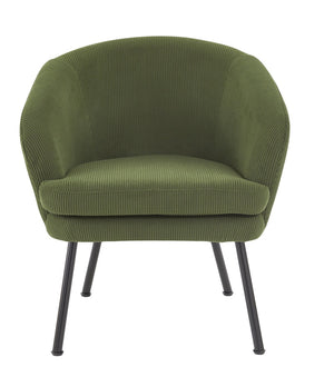 English Elm Corduroy Barrel Accent Chair Ribbed Channel Tufted Upholstery with Slim Black Metal Legs Green B2735P508508