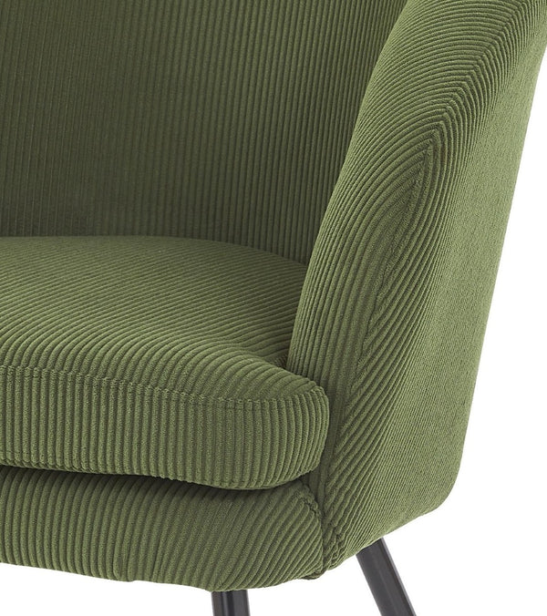 English Elm Corduroy Barrel Accent Chair Ribbed Channel Tufted Upholstery with Slim Black Metal Legs Green B2735P508508