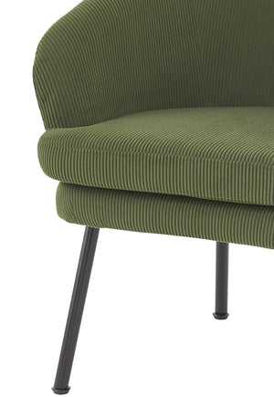 English Elm Corduroy Barrel Accent Chair Ribbed Channel Tufted Upholstery with Slim Black Metal Legs Green B2735P508508
