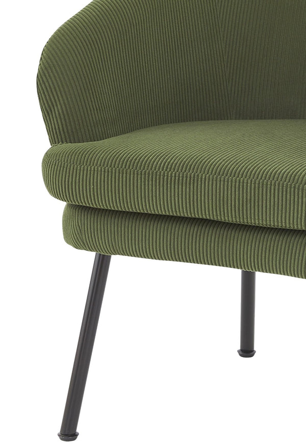 English Elm Corduroy Barrel Accent Chair Ribbed Channel Tufted Upholstery with Slim Black Metal Legs Green B2735P508508