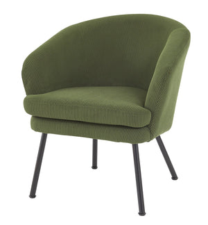 English Elm Corduroy Barrel Accent Chair Ribbed Channel Tufted Upholstery with Slim Black Metal Legs Green B2735P508508