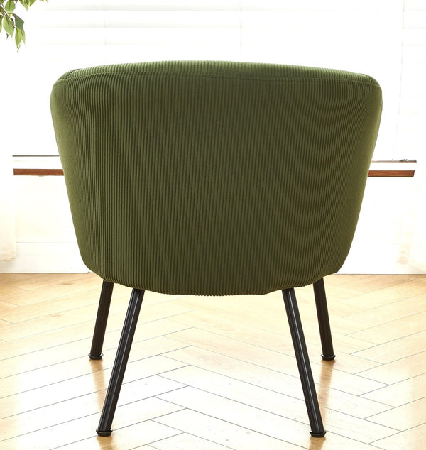 English Elm Corduroy Barrel Accent Chair Ribbed Channel Tufted Upholstery with Slim Black Metal Legs Green B2735P508508