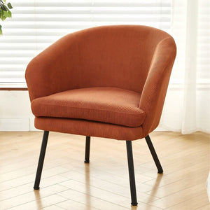 English Elm Corduroy Barrel Accent Chair Ribbed Channel Tufted Upholstery with Slim Black Metal Legs Brown B2735P508509