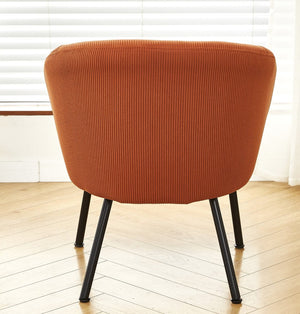 English Elm Corduroy Barrel Accent Chair Ribbed Channel Tufted Upholstery with Slim Black Metal Legs Brown B2735P508509