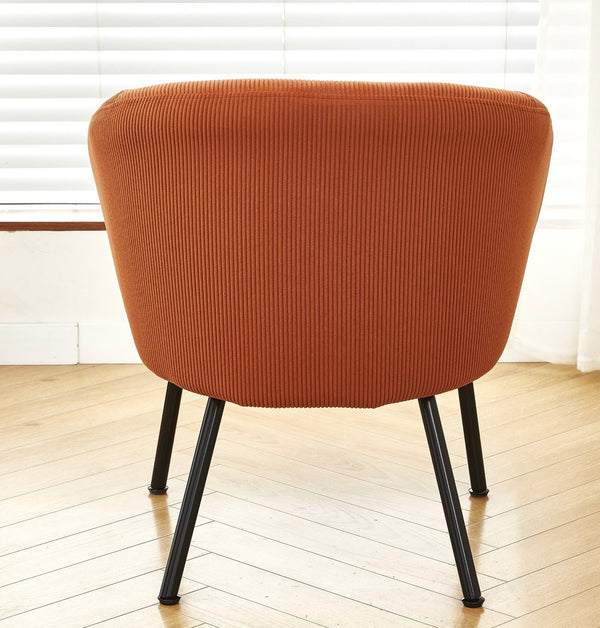English Elm Corduroy Barrel Accent Chair Ribbed Channel Tufted Upholstery with Slim Black Metal Legs Brown B2735P508509