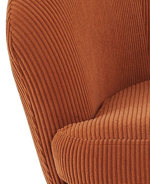 English Elm Corduroy Barrel Accent Chair Ribbed Channel Tufted Upholstery with Slim Black Metal Legs Brown B2735P508509