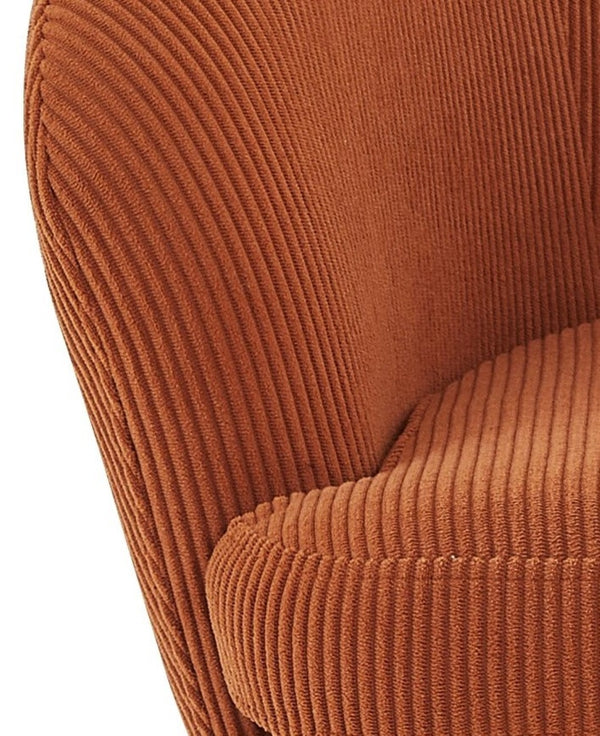 English Elm Corduroy Barrel Accent Chair Ribbed Channel Tufted Upholstery with Slim Black Metal Legs Brown B2735P508509