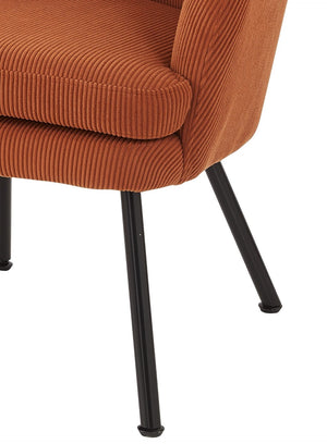 English Elm Corduroy Barrel Accent Chair Ribbed Channel Tufted Upholstery with Slim Black Metal Legs Brown B2735P508509