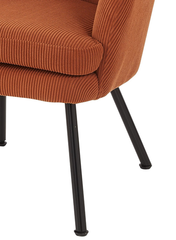 English Elm Corduroy Barrel Accent Chair Ribbed Channel Tufted Upholstery with Slim Black Metal Legs Brown B2735P508509