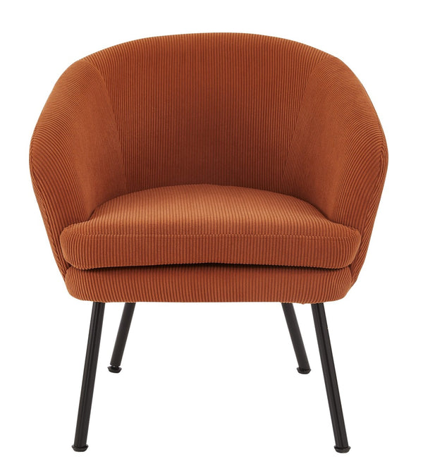 English Elm Corduroy Barrel Accent Chair Ribbed Channel Tufted Upholstery with Slim Black Metal Legs Brown B2735P508509