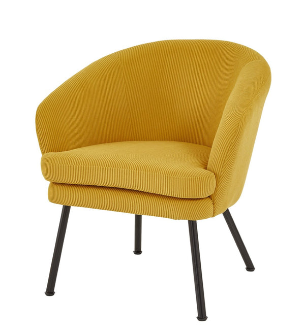 English Elm Corduroy Barrel Accent Chair Ribbed Channel Tufted Upholstery with Slim Black Metal Legs Yellow B2735P508510