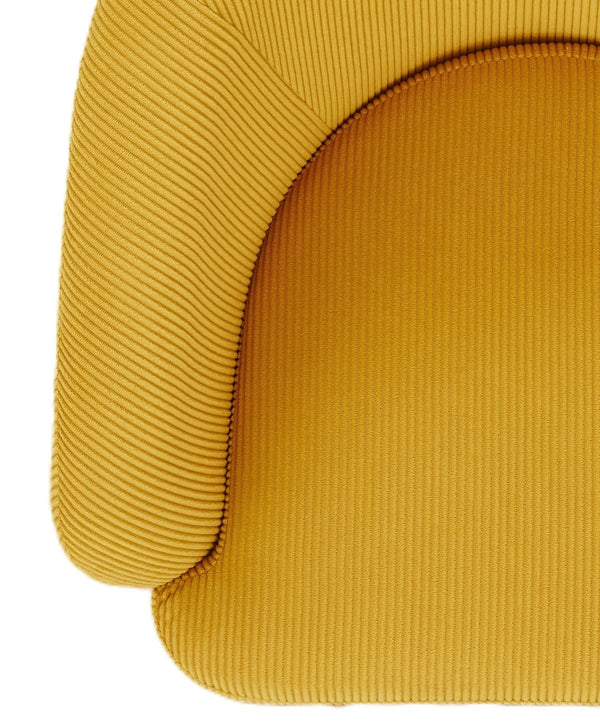 English Elm Corduroy Barrel Accent Chair Ribbed Channel Tufted Upholstery with Slim Black Metal Legs Yellow B2735P508510