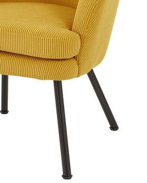 English Elm Corduroy Barrel Accent Chair Ribbed Channel Tufted Upholstery with Slim Black Metal Legs Yellow B2735P508510