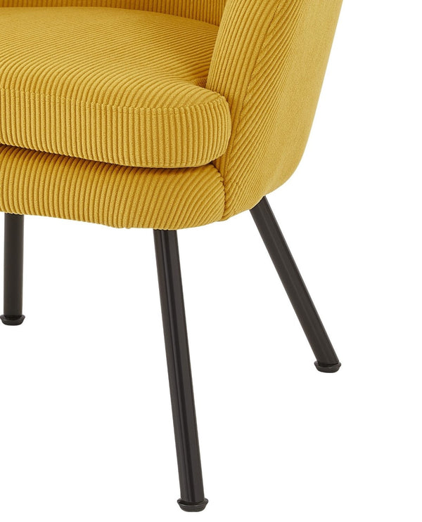English Elm Corduroy Barrel Accent Chair Ribbed Channel Tufted Upholstery with Slim Black Metal Legs Yellow B2735P508510