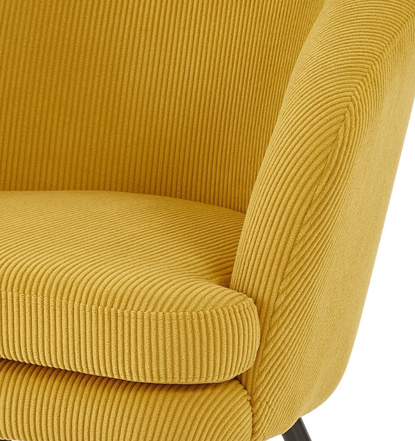 English Elm Corduroy Barrel Accent Chair Ribbed Channel Tufted Upholstery with Slim Black Metal Legs Yellow B2735P508510