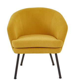 English Elm Corduroy Barrel Accent Chair Ribbed Channel Tufted Upholstery with Slim Black Metal Legs Yellow B2735P508510