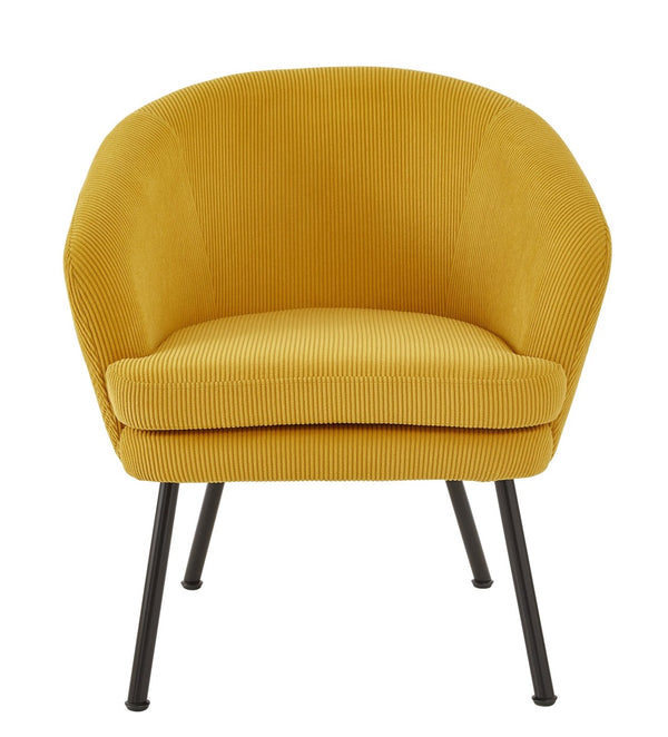 English Elm Corduroy Barrel Accent Chair Ribbed Channel Tufted Upholstery with Slim Black Metal Legs Yellow B2735P508510