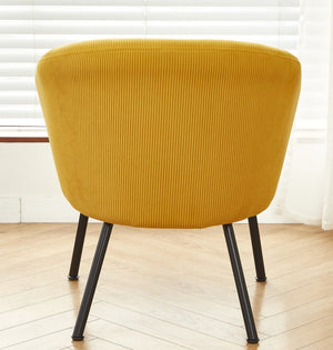 English Elm Corduroy Barrel Accent Chair Ribbed Channel Tufted Upholstery with Slim Black Metal Legs Yellow B2735P508510