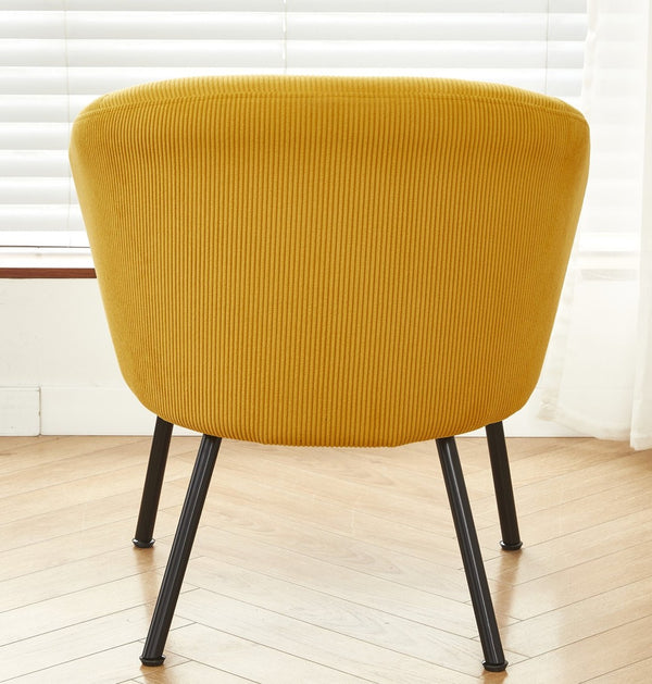English Elm Corduroy Barrel Accent Chair Ribbed Channel Tufted Upholstery with Slim Black Metal Legs Yellow B2735P508510