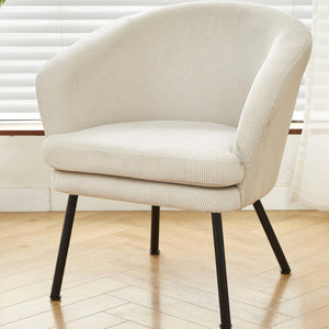 English Elm Corduroy Barrel Accent Chair Ribbed Channel Tufted Upholstery with Slim Black Metal Legs Beige B2735P508511