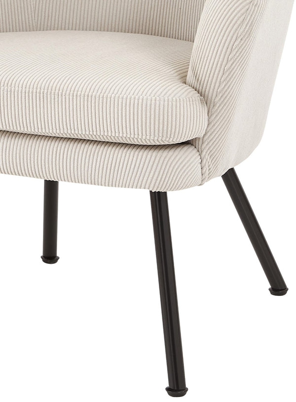 English Elm Corduroy Barrel Accent Chair Ribbed Channel Tufted Upholstery with Slim Black Metal Legs Beige B2735P508511