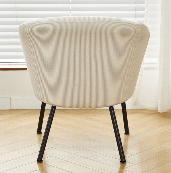 English Elm Corduroy Barrel Accent Chair Ribbed Channel Tufted Upholstery with Slim Black Metal Legs Beige B2735P508511