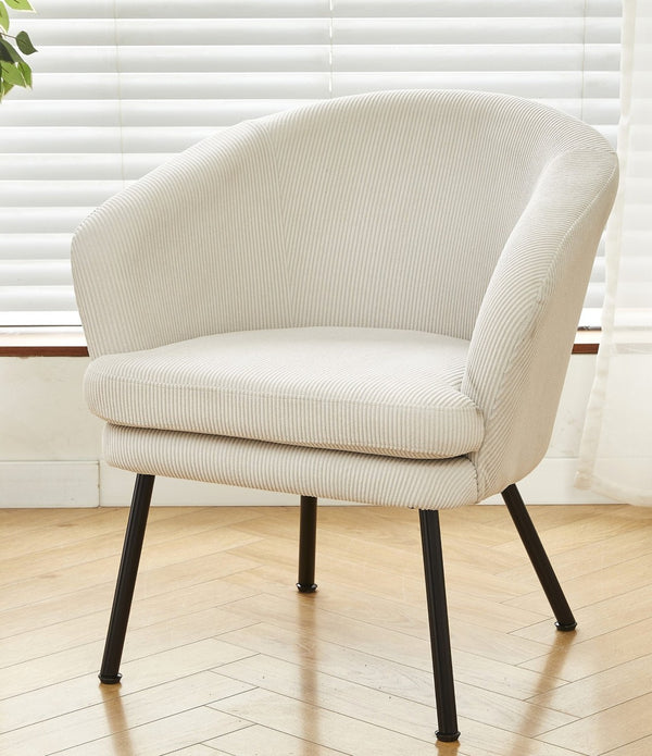 English Elm Corduroy Barrel Accent Chair Ribbed Channel Tufted Upholstery with Slim Black Metal Legs Beige B2735P508511