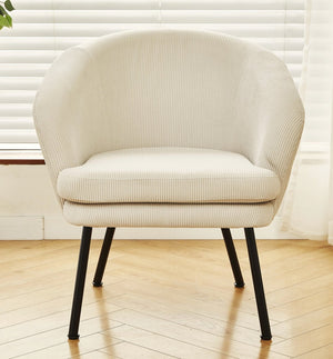 English Elm Corduroy Barrel Accent Chair Ribbed Channel Tufted Upholstery with Slim Black Metal Legs Beige B2735P508511