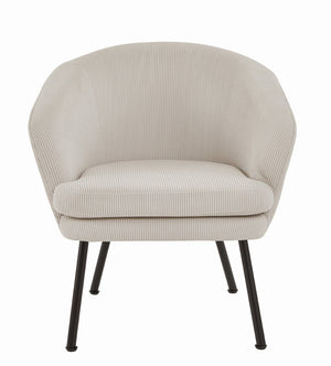 English Elm Corduroy Barrel Accent Chair Ribbed Channel Tufted Upholstery with Slim Black Metal Legs Beige B2735P508511