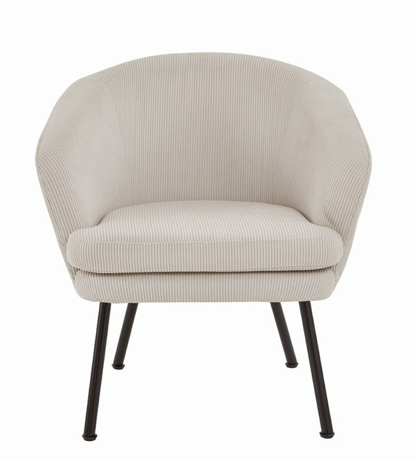 English Elm Corduroy Barrel Accent Chair Ribbed Channel Tufted Upholstery with Slim Black Metal Legs Beige B2735P508511