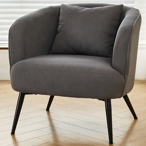 English Elm Velvet Channel Tufted Barrel Accent Chair with Foam Cushion and Slim Metal Legs Gray B2735P508722