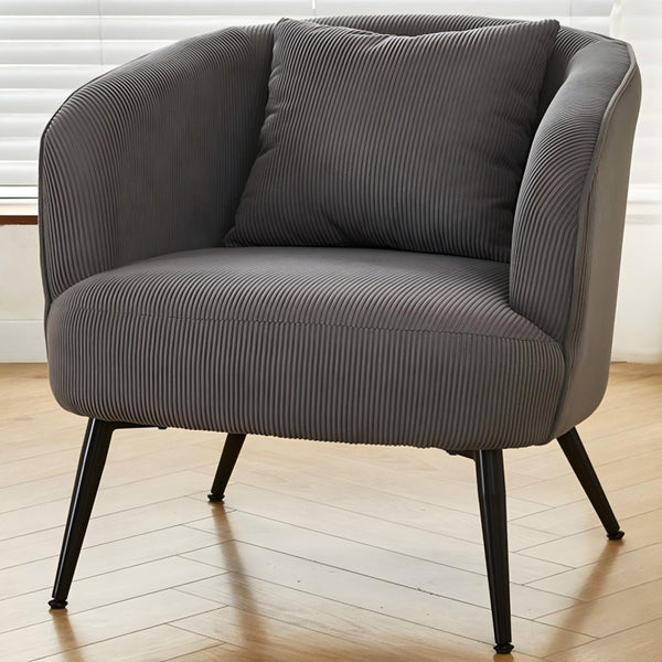 English Elm Velvet Channel Tufted Barrel Accent Chair with Foam Cushion and Slim Metal Legs Gray B2735P508722