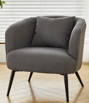 English Elm Velvet Channel Tufted Barrel Accent Chair with Foam Cushion and Slim Metal Legs Gray B2735P508722