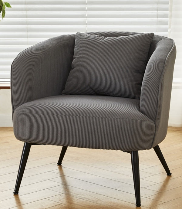 English Elm Velvet Channel Tufted Barrel Accent Chair with Foam Cushion and Slim Metal Legs Gray B2735P508722