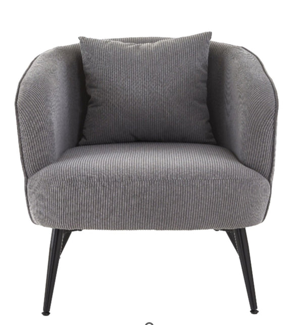 English Elm Velvet Channel Tufted Barrel Accent Chair with Foam Cushion and Slim Metal Legs Gray B2735P508722