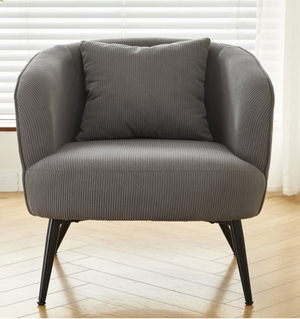English Elm Velvet Channel Tufted Barrel Accent Chair with Foam Cushion and Slim Metal Legs Gray B2735P508722