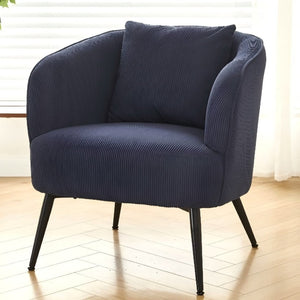 English Elm Velvet Channel Tufted Barrel Accent Chair with Foam Cushion and Slim Metal Legs Blue B2735P508723