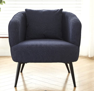 English Elm Velvet Channel Tufted Barrel Accent Chair with Foam Cushion and Slim Metal Legs Blue B2735P508723