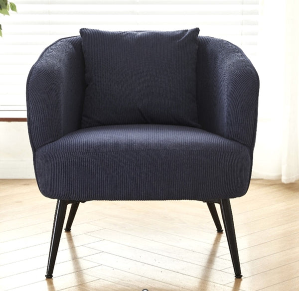 English Elm Velvet Channel Tufted Barrel Accent Chair with Foam Cushion and Slim Metal Legs Blue B2735P508723