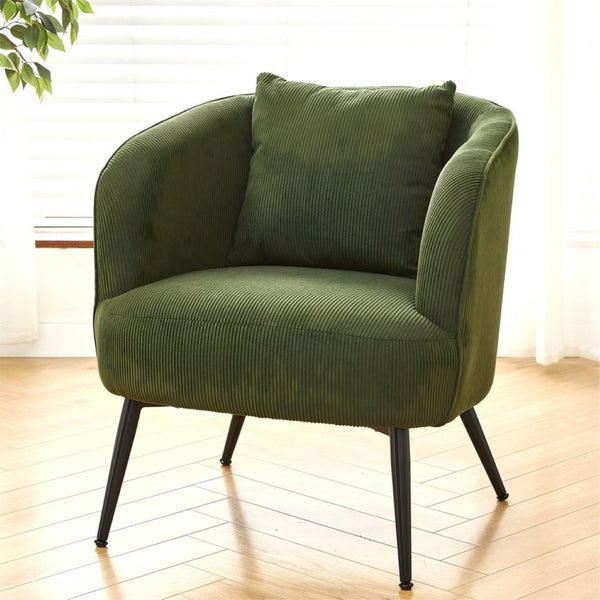 English Elm Velvet Channel Tufted Barrel Accent Chair with Foam Cushion and Slim Metal Legs Green B2735P508724