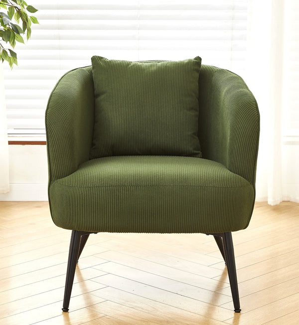 English Elm Velvet Channel Tufted Barrel Accent Chair with Foam Cushion and Slim Metal Legs Green B2735P508724